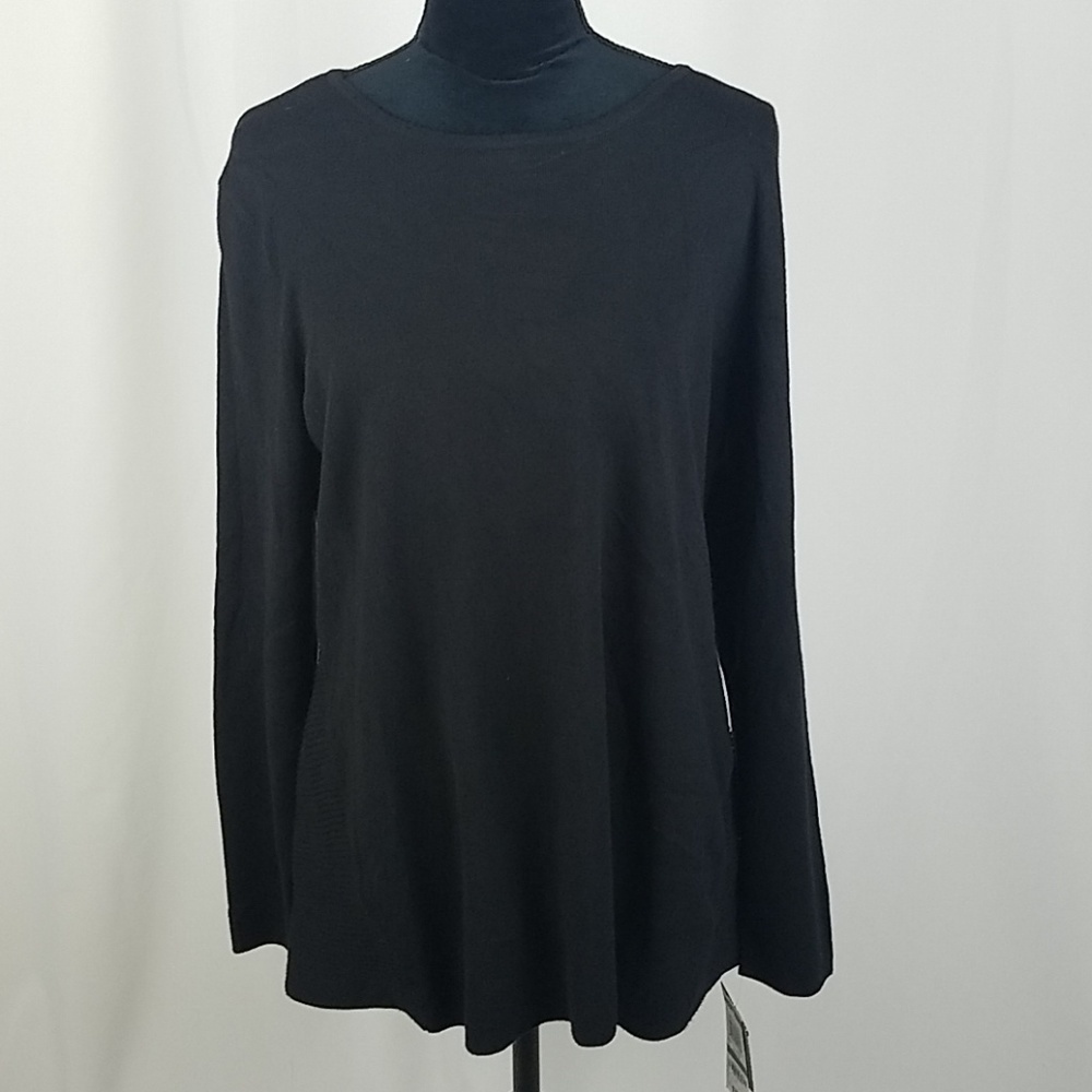 Alfani women L sweater black boat neck ribbed long sleeve minimalist whimsigoth